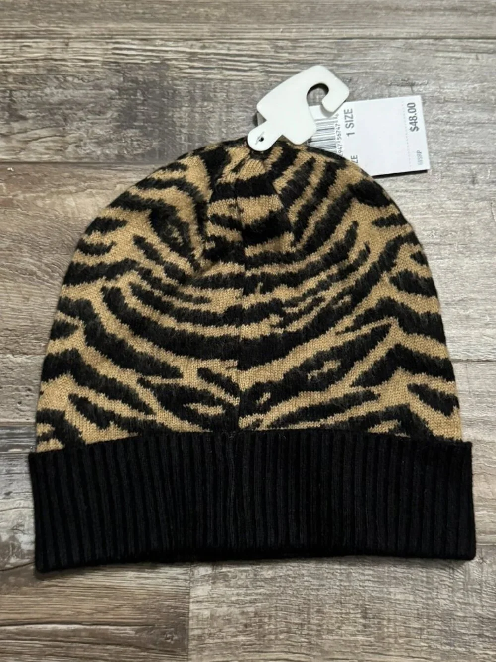 NWT Michael Kors Women Tiger Stripe Knit Beanie Cuffed One Size MSRP $48